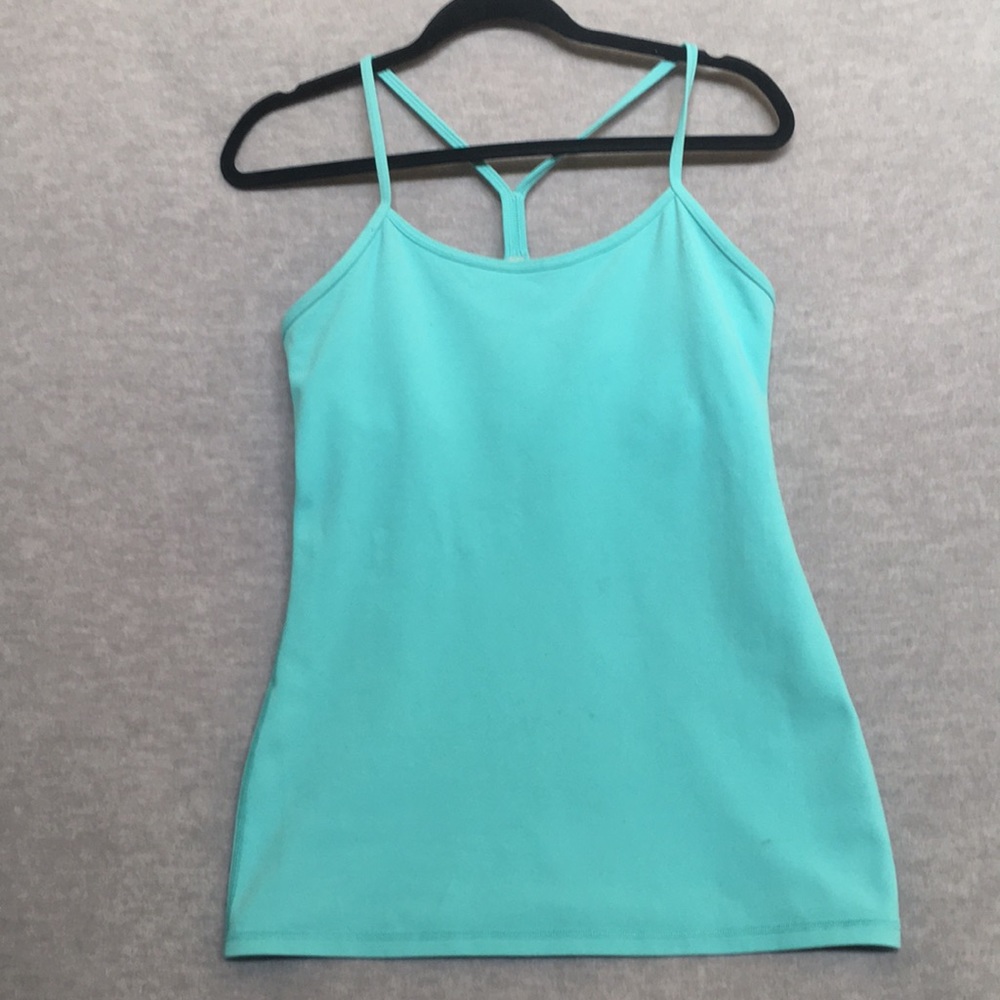 Lululemon Racer Back Trendy Teal Stretch Tank with Back Logo and Built-In Bra
